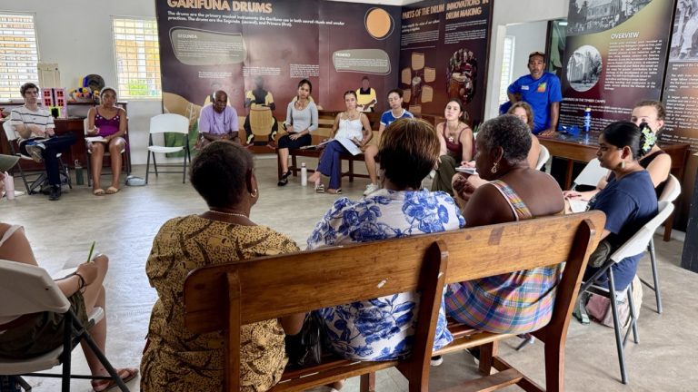 Ms. Rosita Alvarez, President of the National Garifuna Council (NGC) Dangriga Branch, shared powerful insights with a professor and approximately 30 students from the University of Florida.
